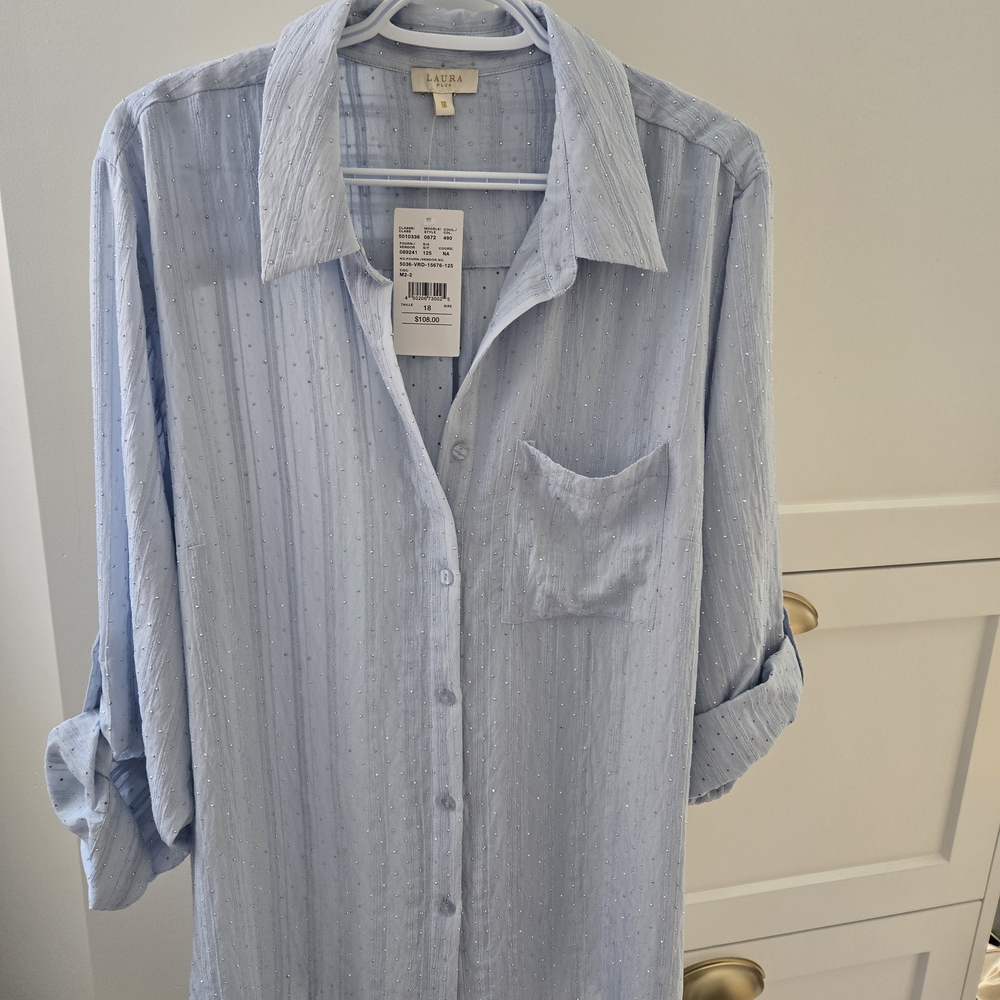 Elegant Sky Blue Women's  Shirt, Silver  Details